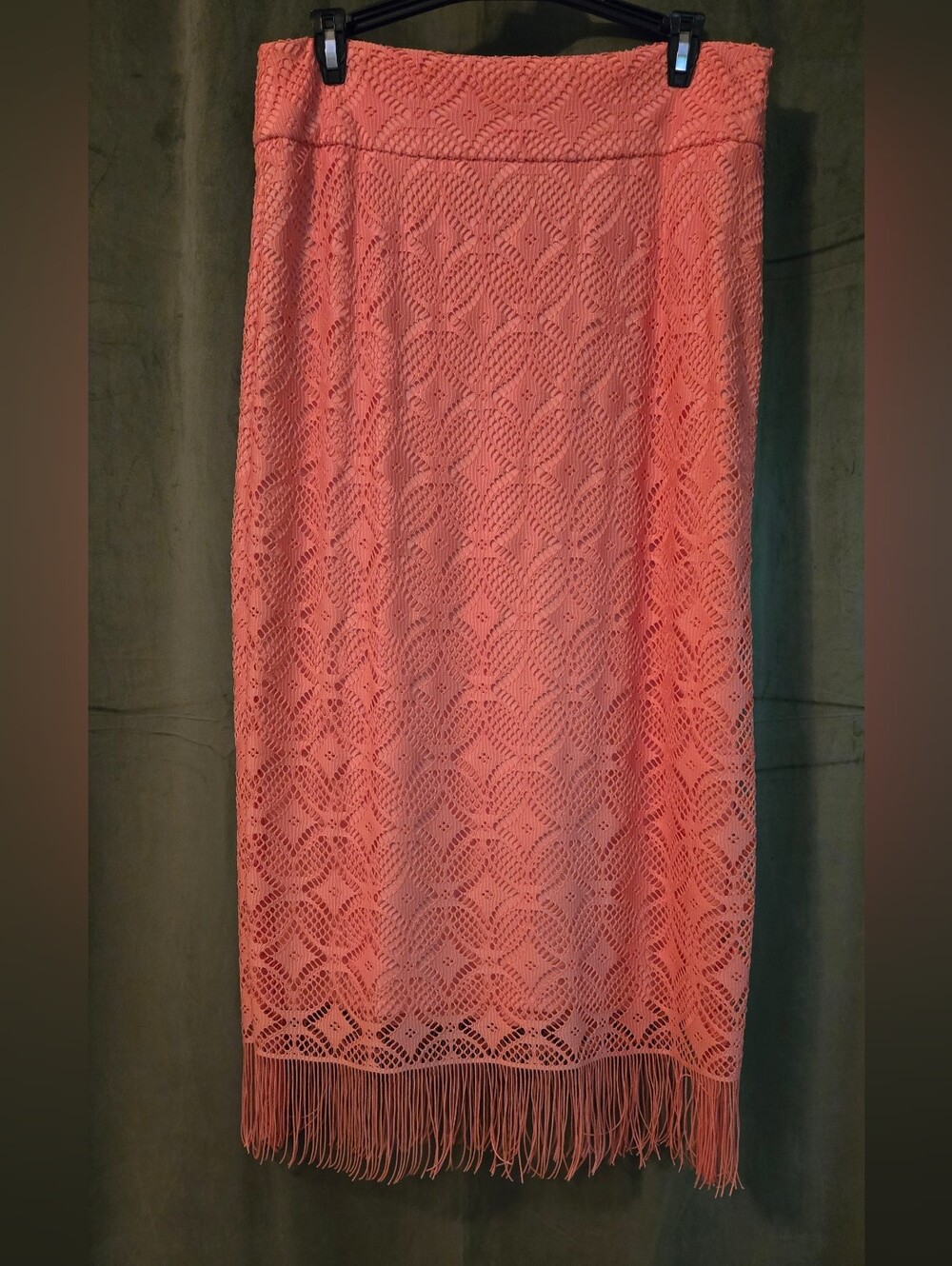 Women's Coral Crochet Skirt with Fringe